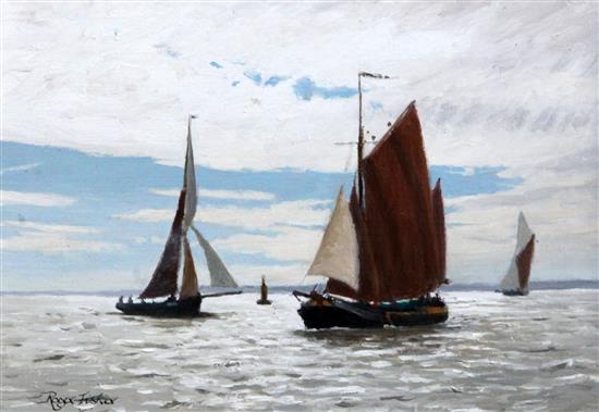 Roger Fisher (1919-1993) S.B. Neljan leaving the Deben off the South Bawdsey Buoy, 7 x 10in.
